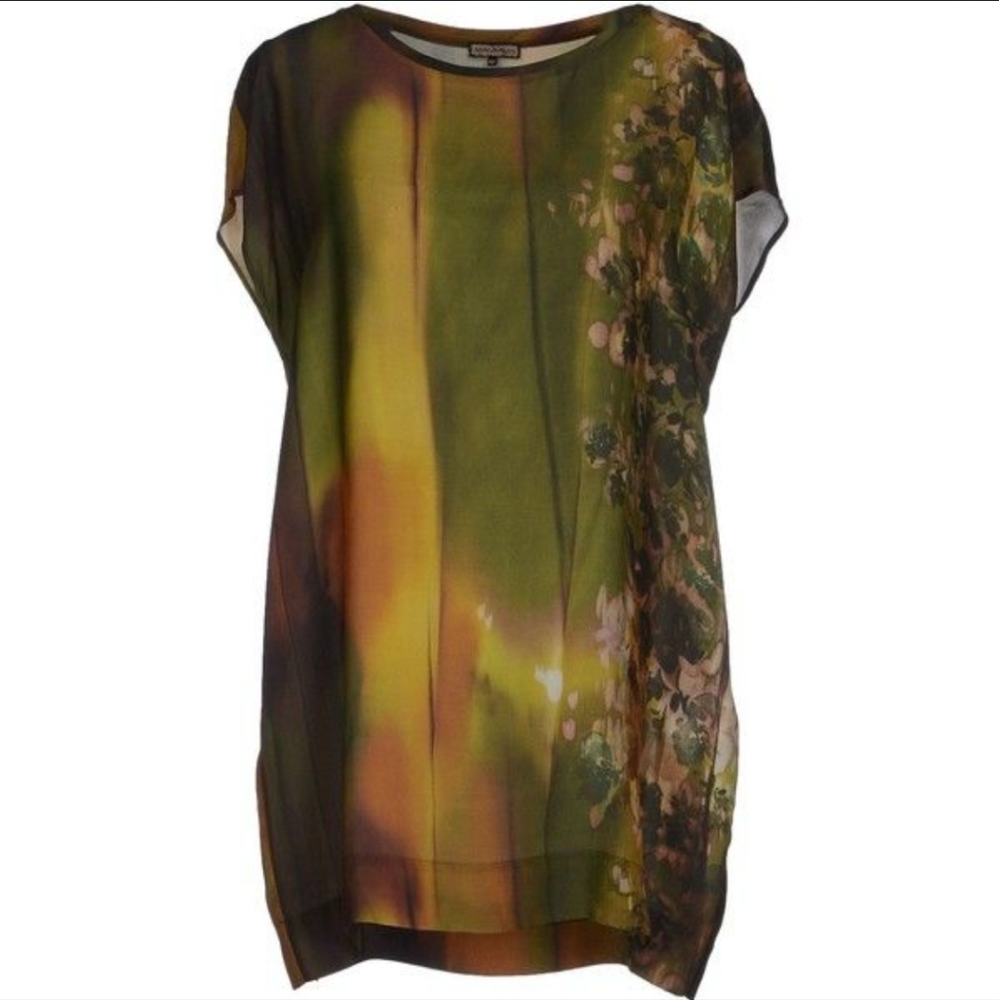 Malaparmi Silk Green Floral Abstract Silk Top